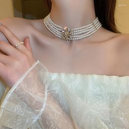 Choker Exquise Rhinestone Pearl Multi-Row ketting Fashion overdreven sleutelbeen ketting feestje Bruiloft sieraden geschenken