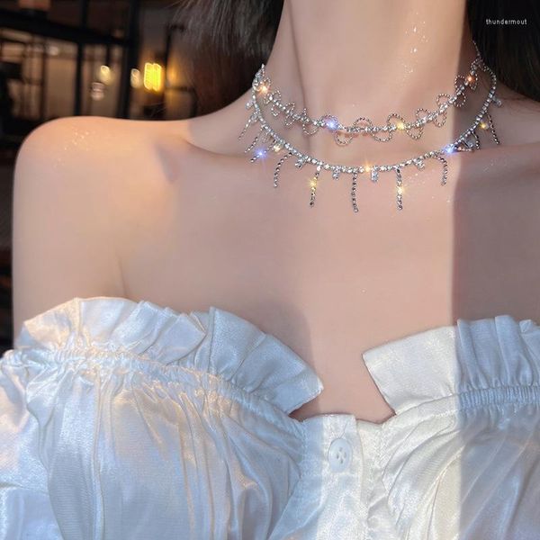 Collier court ras du cou en strass brillant pour femmes, chaîne de clavicule à la mode, cadeau Simple pour petite amie, bijoux 2023