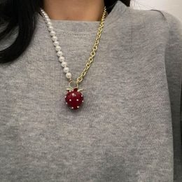Choker Fee süße Kette Obst Anhänger Perle koreanischen Stil Halskette Y2K Schlüsselbein Erdbeere weiblich