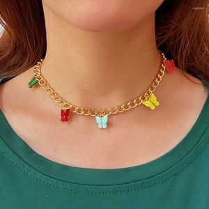 Ras du cou mode acrylique papillon glands collier pour femmes multicolore mignon clavicule chaîne déclaration bijoux