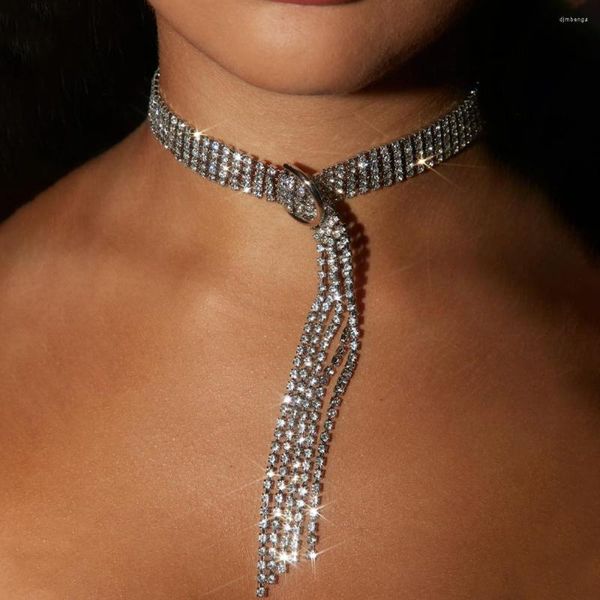 Gargantilla de moda cinturón hebilla borla collar largo para mujer Hip Hop ajustable diamantes de imitación accesorios de diseñador de lujo