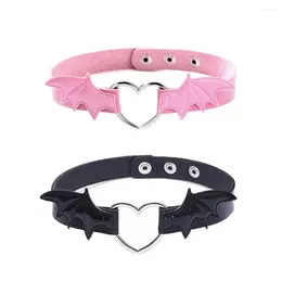 Gargantilla de moda negro rosa PU cuero gótico Punk Harajuku Cosplay Collar vampiro corazón amor alas Collar de murciélago