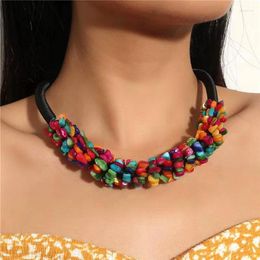 Collier ras du cou bohème rétro fait à la main, couleur ethnique, coquille naturelle, tempérament, court, argent pour dames