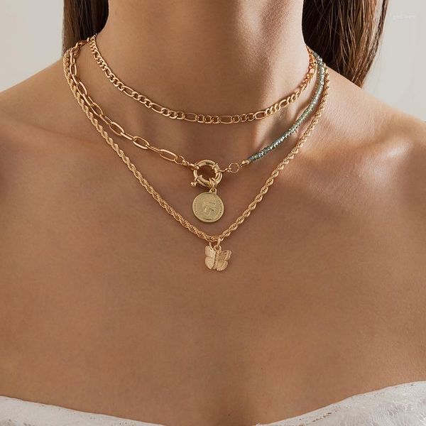 Gargantilla de moda, collar de mariposa para mujer, cadenas de oro 2023, collares de cuentas, declaración multicapa, accesorios de joyería de Hip Hop, regalo