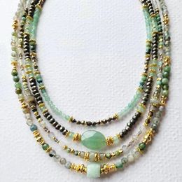 Choker Fashion Classic Faceted Natural Stone Mixed Short Necklace Handmade Green Aventurine Chalcopyrite Ruby Zoisite Collar 2023