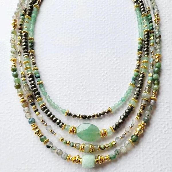 Tour de cou mode classique à facettes pierre naturelle mixte collier court fait à la main vert aventurine chalcopyrite rubis zoisite collier 2023