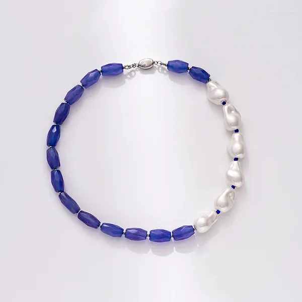 Collier court ras du cou, Imitation classique, perle artificielle, pierre naturelle bleue, à la mode