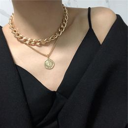 Collier ras du cou en forme de pièce de monnaie, chaîne épaisse, Punk Vintage, multicouche, clavicule pour femmes et hommes