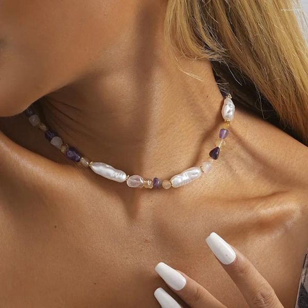 Gargantilla de Color Irregular para mujer, collar de piedra Natural de perlas de imitación, joyería sencilla que combina con todo, venta al por mayor