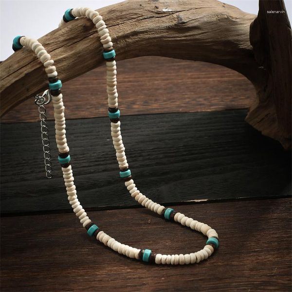 Collier ras du cou en coquille de noix de coco naturelle, Design à la mode, perles d'espacement Turquoise, collier de surfeur, bijoux tribaux pour hommes et femmes