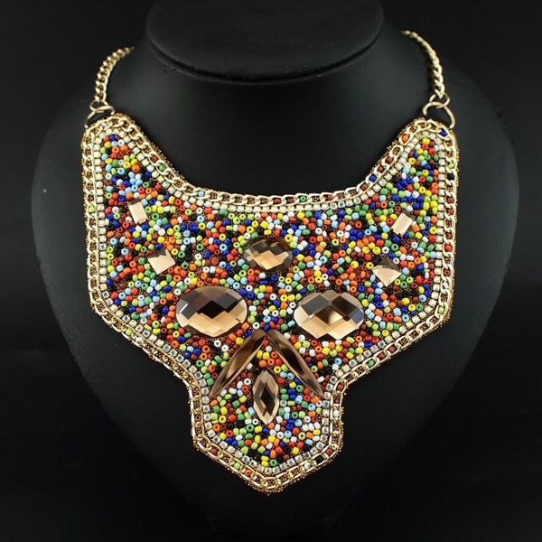 Tour de cou mode géométrie National verre résine perlée femmes robe accessoires fait à la main déclaration Chokers collier collier N3513