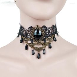 Collier ras du cou gothique pour femmes, pendentif esthétique en dentelle noire, chaîne de clavicule, faux collier, bijoux, breloque initiale, cadeau de fête