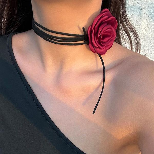 Gargantilla, collar de flores góticas a la moda, elegante personalidad con cordones, rosa, cinturón fino Sexy, regalos de joyería ajustables para mujeres