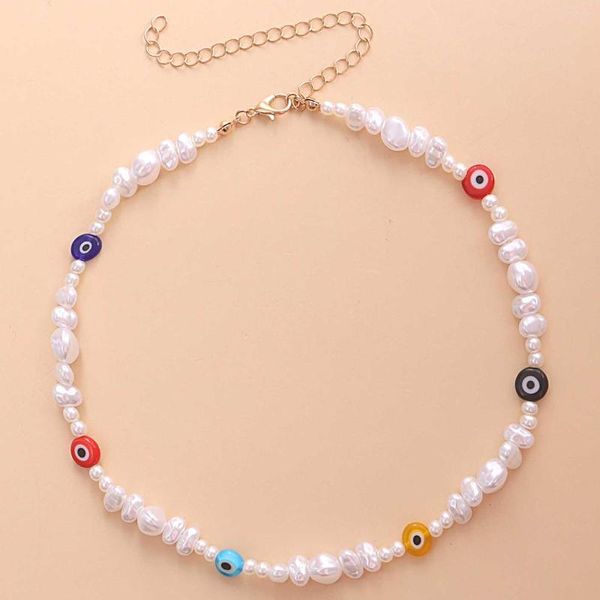 Ras du cou mode Imitation perle collier pour femmes turc mauvais oeil bleu perles déclaration court femme collier bijoux