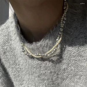 Choker Fashion Imitation Perle Emballé Collier Double couche Magnétique Boucle de boucle Bijoux de chaîne de cou