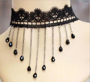 Choker Mode Dentelle Corde Chaîne Sautoirs Collier Dangle Noir Cristal Goutte D'eau Charmes Colliers Courts Pour Les Femmes Bijoux JINGLANG