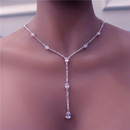 Choker Fashion Long Tassel Necklace Rhinestone Chain For Women Verklaring Die Y Crystal Jewelry Gift