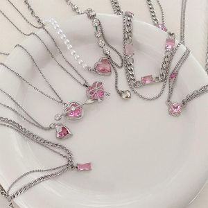 Choker mode luxe onregelmatige geometrisch hart roze crystal rhinestone zirkon parelketting ketting voor vrouwen meisje feest sieraden