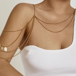 Choker Fashion Metal Multi-Layer Chain Fringed Shoulder Necklace Simple Statement Leaf Pendant Arm Sieraden