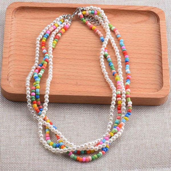 Tour de cou mode multicouche coloré perles acryliques collier femmes filles dessin animé Boho enfants fausses perles bijoux en perles