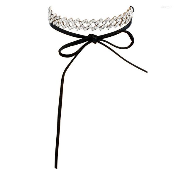 Ras du cou mode colliers femmes longue corde en cuir strass couche colliers déclaration bijoux accessoires en gros