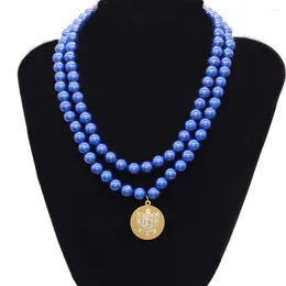 Gargantilla de moda para fiesta, regalos personalizados de dos capas, perlas azules gruesas, letras griegas, collares de escudo de la hermandad de mujeres Sigma Gamma Rho 1922