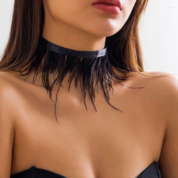 Gargantilla de moda Punk para mujer, Collar falso de plumas negras, collares simples cortos góticos, joyería para disfraz de fiesta