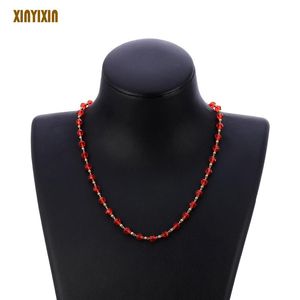 Collier de perles de cristal rouge pour femmes, style bohémien, chaîne en or avec strass simples, accessoire de plage d'été, cadeau ras du cou