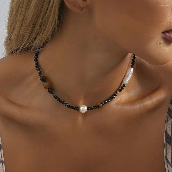 Collier ras du cou rétro pour femmes, Imitation de perles irrégulières, pierre naturelle, breloque tendance, cadeau de fête, bijoux, vente en gros