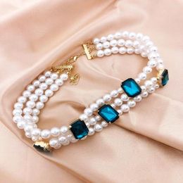 Collier ras du cou en strass et perles simulées pour femmes et filles, multicouches romantiques, à la mode, pour mariage