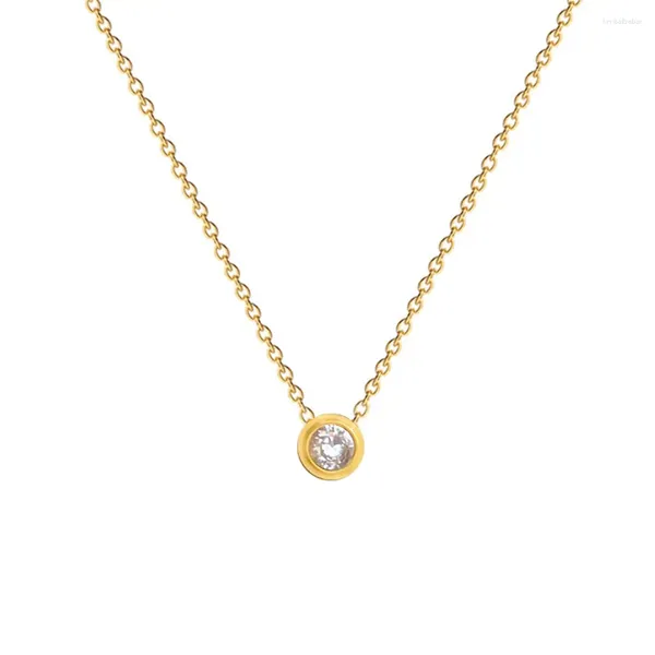 Collier ras du cou rond en zircone cubique pour femme, pendentif en acier inoxydable, couleur or, bijoux cadeau de noël