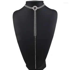 Choker mode sexy kristallen kettingen Lange kwastverklaring Multi-layer Rhinestone Gold Color Chain Collar Party Women Sieraden