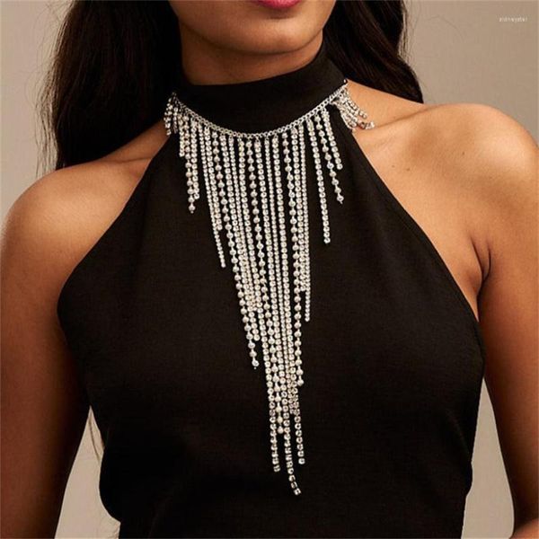 Ras du cou mode brillant strass Long gland collier dames Sexy luxueux cristal clavicule chaîne bijoux ornements en gros