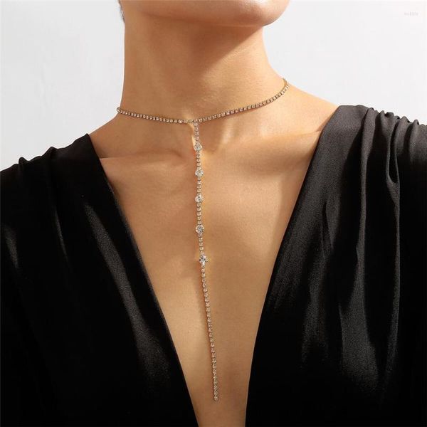 Gargantilla de moda, collar largo con borlas largas de diamantes de imitación para mujer, collares lujosos sexis de sentido avanzado, adornos de joyería al por mayor