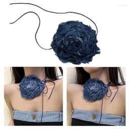 Choker Modetrend Niche Camellia Hanger Sleutelbeenketting Temperament Eenvoudige Koude Wind Verstelbare Jean Doek Ketting Dropship