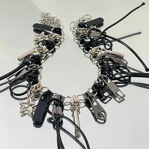 Collier ras du cou en métal pour hommes et femmes, tendance, fermeture éclair, étoile, Punk, personnalité, Y2k, accessoires de bijoux exagérés de fête