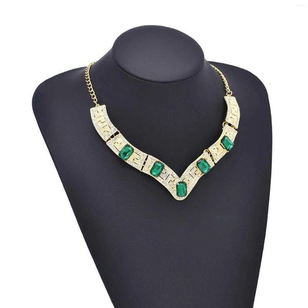 Collier ras du cou en cristal en forme de V pour femmes, noir, rouge, vert, carré en verre, pierre précieuse, chaîne de clavicule, bijoux égyptiens