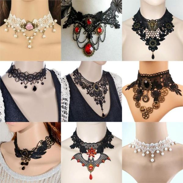 Ras du cou mode femmes rétro Goth Rose fleur dentelle collier collier velours victorien Vintage gothique chaîne pendentif pour mariage