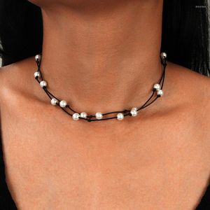 Choker Fashion Women Simple Casual Simulé Pearl Beads Double Layers Necklace