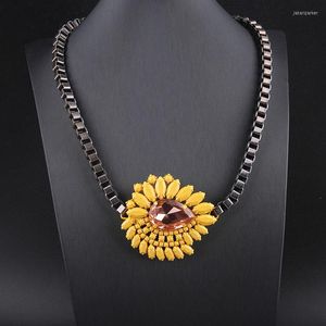 Tour de cou mode jaune goutte huile Vintage collier fleur pendentifs luxe déclaration bijoux 570