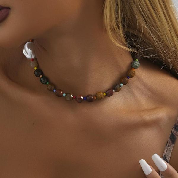 Collier ras du cou en fausses perles pour femmes, pierre naturelle colorée, Design Unique, chaîne multifonctionnelle, bijoux en os