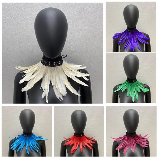 Gargantilla, bufanda de plumas, cubierta para el cuello, cuello bordado de encaje Natural, actuación de fiesta de Halloween, accesorios de ropa de Cosplay