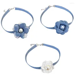 Choker bloem sleutelbeen ketting ketting vrouwen elegante korte blauwe denims kettingen