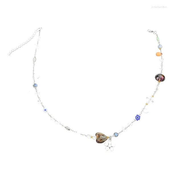 Collier ras du cou en forme de fleur pour femmes, cadeaux avec perles de gravier en cristal