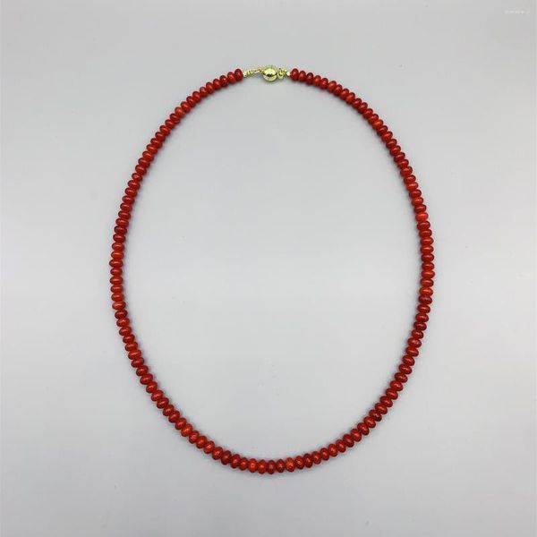 Gargantilla FoLisaCollar de Coral rojo con forma de Rondelle único para mujer, joyería informal de piedra