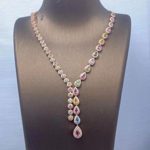 Foydjew – collier ras du cou en Tourmaline de luxe, accessoires de robe de soirée, couleur bonbon, bijoux nobles, Long collier à pampilles en forme de Y