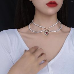 Choker Franse Double Layer Pearl Chain Ingelegd Zirkoon Ketting Voor Vrouwen Vintage Elegante Koreaanse Stijl Esthetische Romantische Sieraden