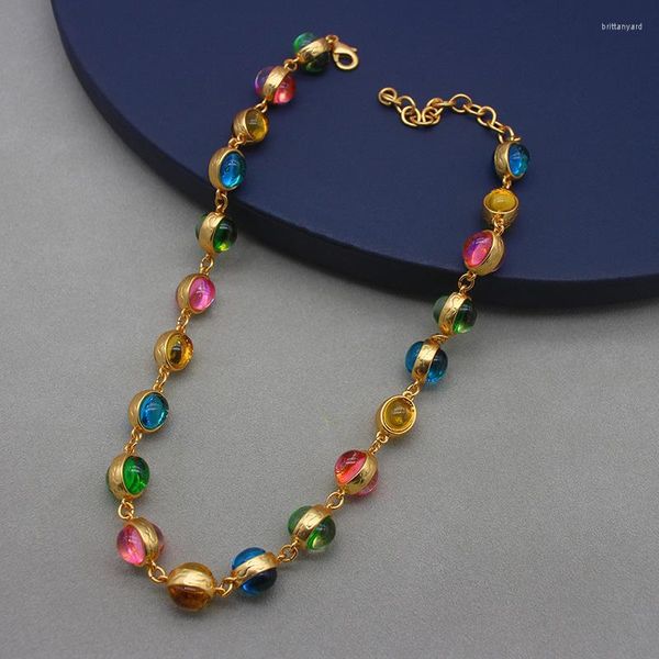 Collier et bracelet ras du cou en verre coloré, niche rétro française