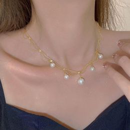 Gargantilla francesa Vintage collar de perlas para mujer Sexy borla todo-fósforo moda clavícula cadena fiesta encanto joyería Collier Femme