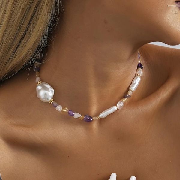 Collier ras du cou en pierre naturelle pour femmes, Imitation de perles irrégulières d'eau douce, Simple et élégant, cadeau pour dames, vente en gros